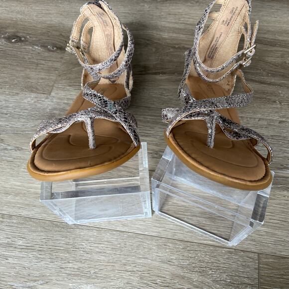 Born BOC Strappy Gladiator Wedge Zip-Up Sandal Women Sz 10 Gold Silver Snakeskin - Picture 7 of 11